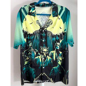 Ghost B.C. Band Lightweight Graphic Print Button Up Shirt Size Large
